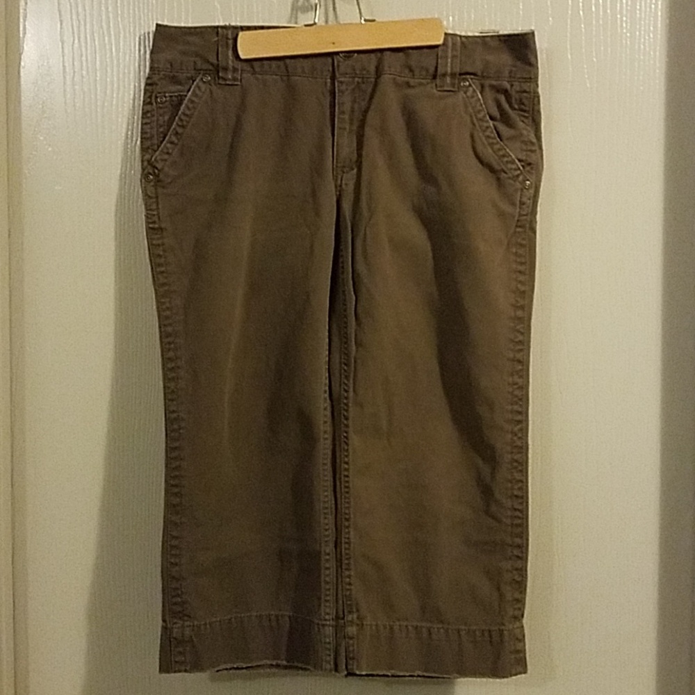 VINTAGE OLD NAVY - THICK Brown distressed ladies Capri pants size 12  Y2K??